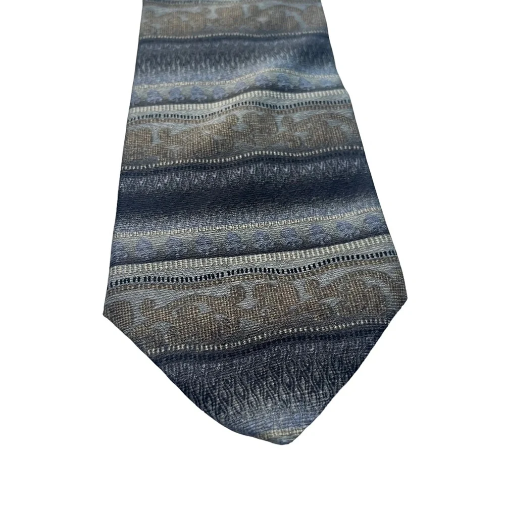 Puritan Men’s Blue Gray Tan Stripe Abstract Pattern 100% Silk‎ Classic Neck Tie